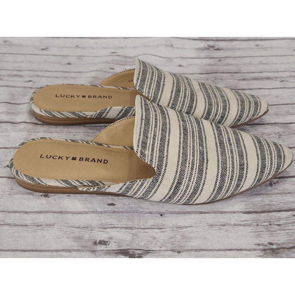 Lucky Brand Brynnuh 9.5 Striped ‎ Mule Pointed Toe Flats Shoes Slip On